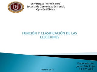 Universidad “Fermín Toro”
Escuela de Comunicación social.
Opinión Pública.

Febrero, 2014

Elaborado por:
Johan Stik Rojas
14.175.473

 
