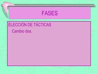 FASES
ÉLECCIÓN DE TÁCTICAS
  Cambio dos.
 