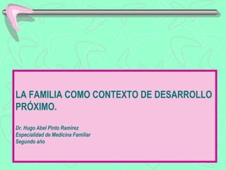 LA FAMILIA COMO CONTEXTO DE DESARROLLO
PRÓXIMO.
Dr. Hugo Abel Pinto Ramírez
Especialidad de Medicina Familiar
Segundo año
 