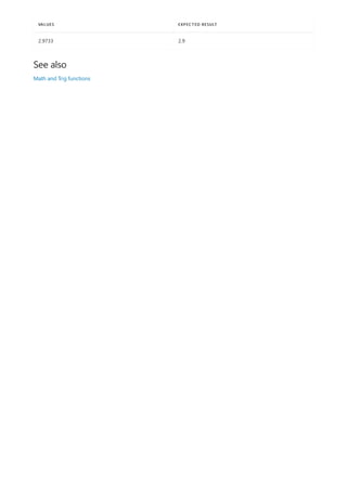 2.9733 2.9
VALUES EXPECTED RESULT
See also
Math and Trig functions
 