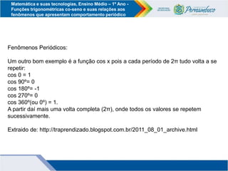 Funções trigonométricas co-seno e suas relações aos fenômenos que ...