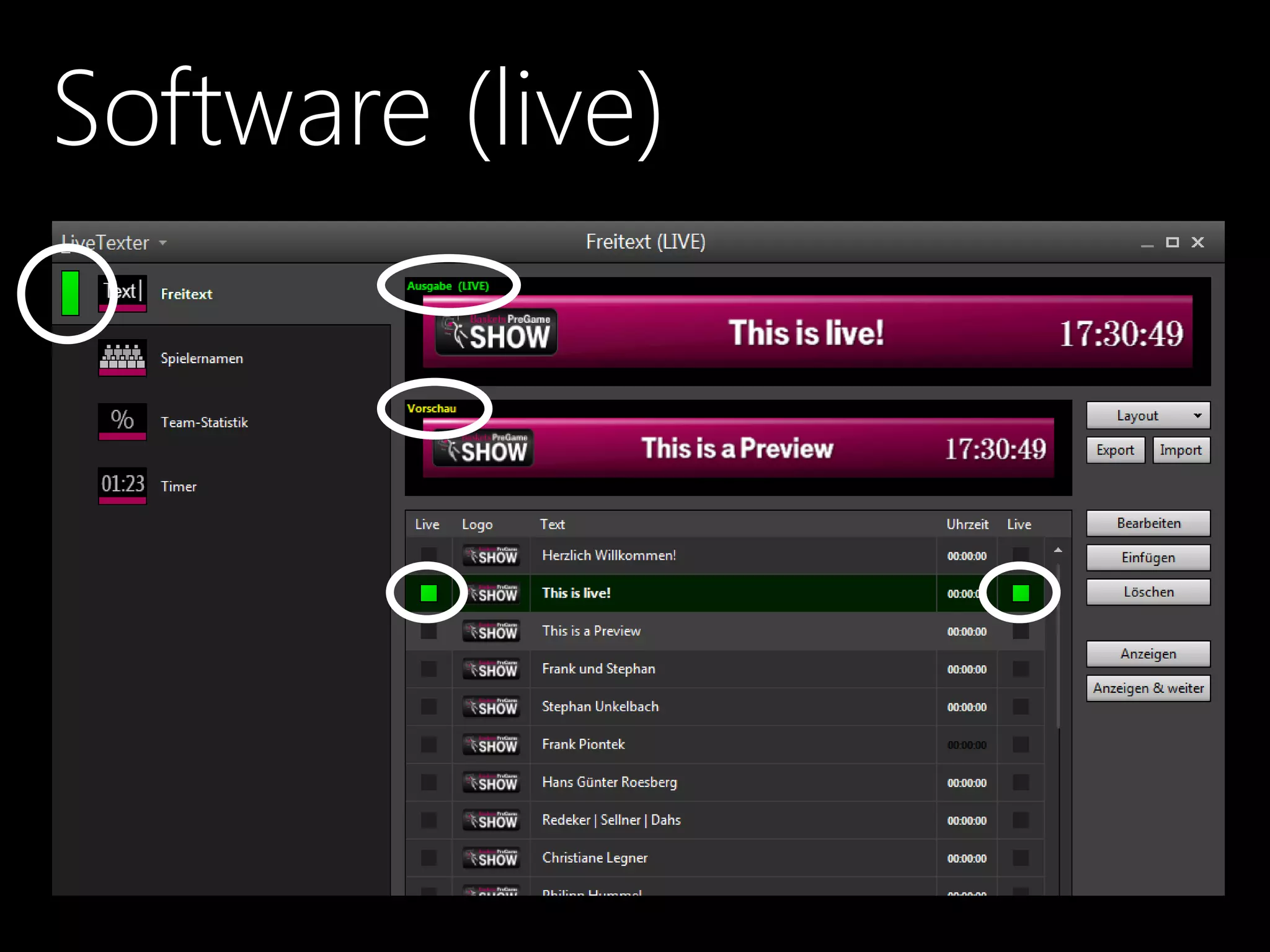 Software (live)
 