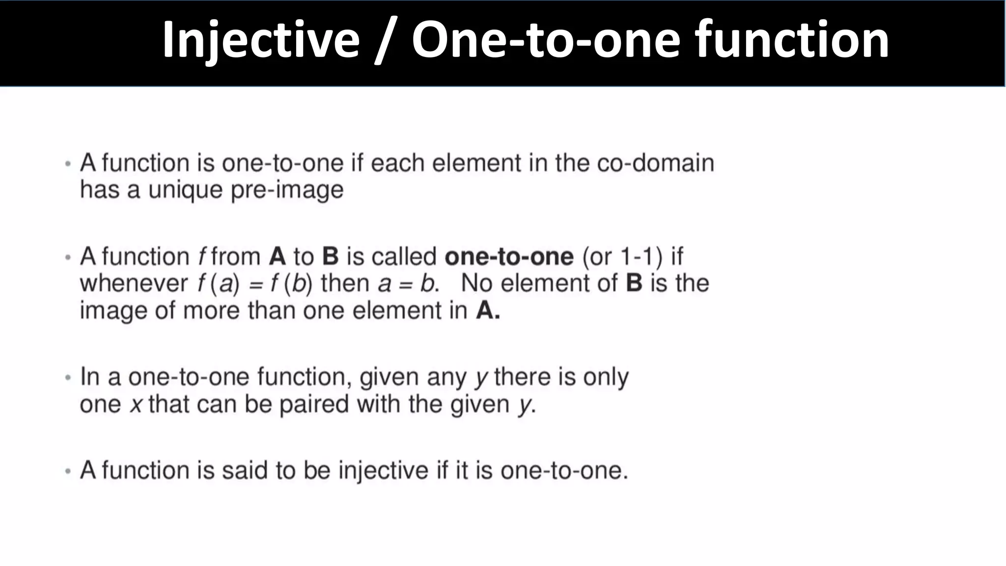 Injective / One-to-one function