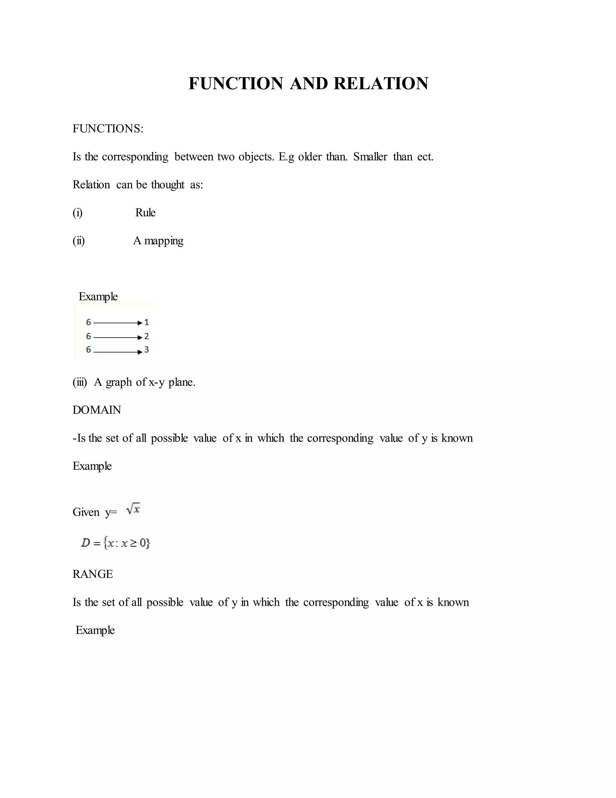 FUNCTION AND RELATION | DOCX | Physics | Science