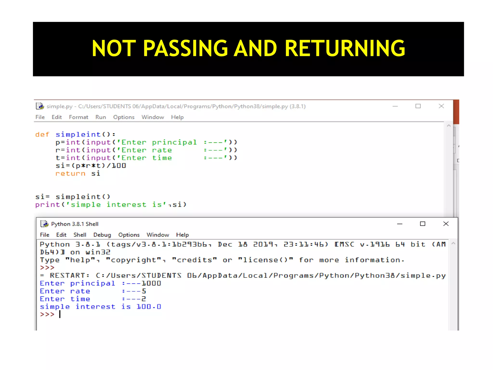 NOT PASSING AND RETURNING 