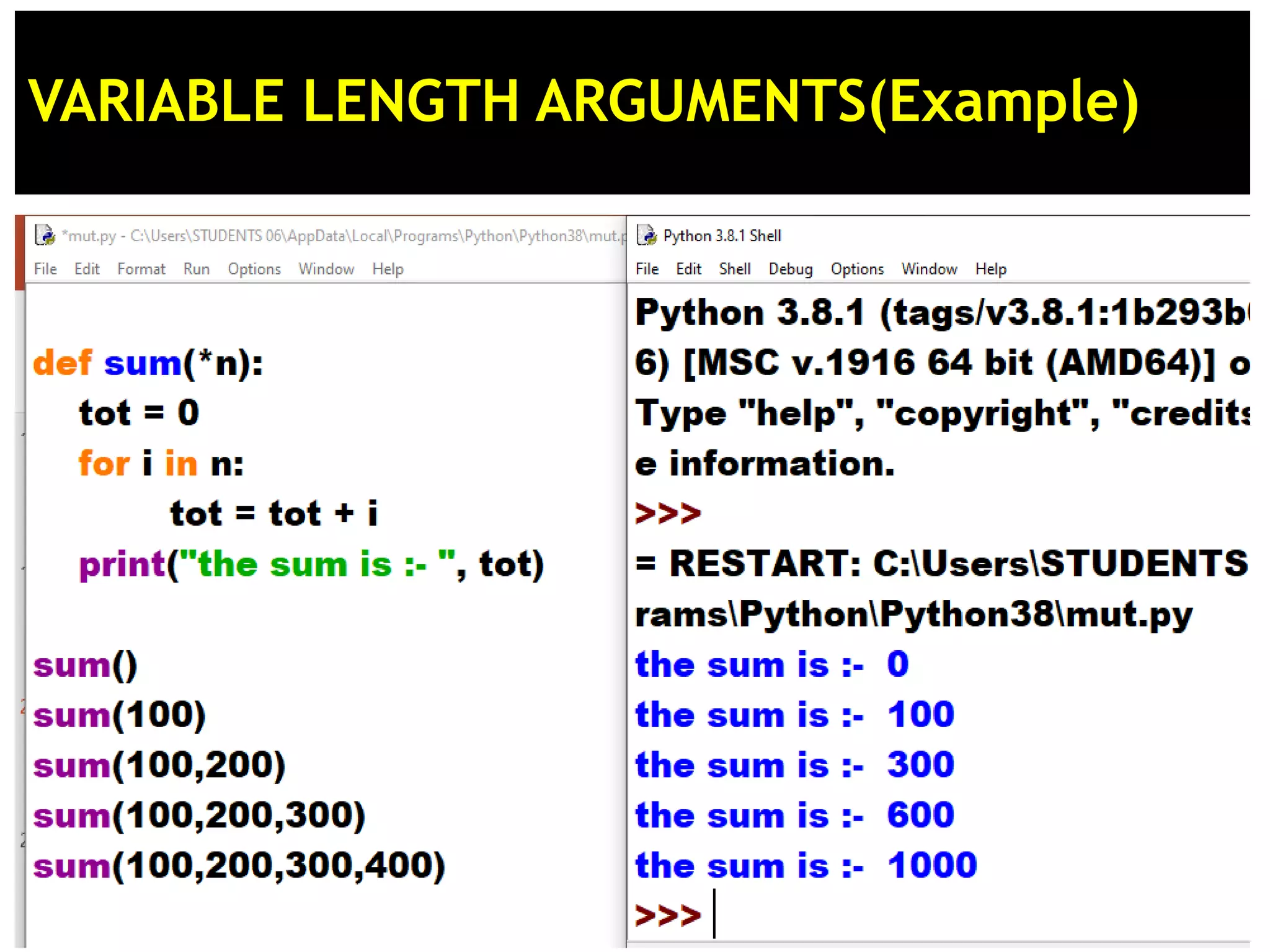 VARIABLE LENGTH ARGUMENTS(Example) 