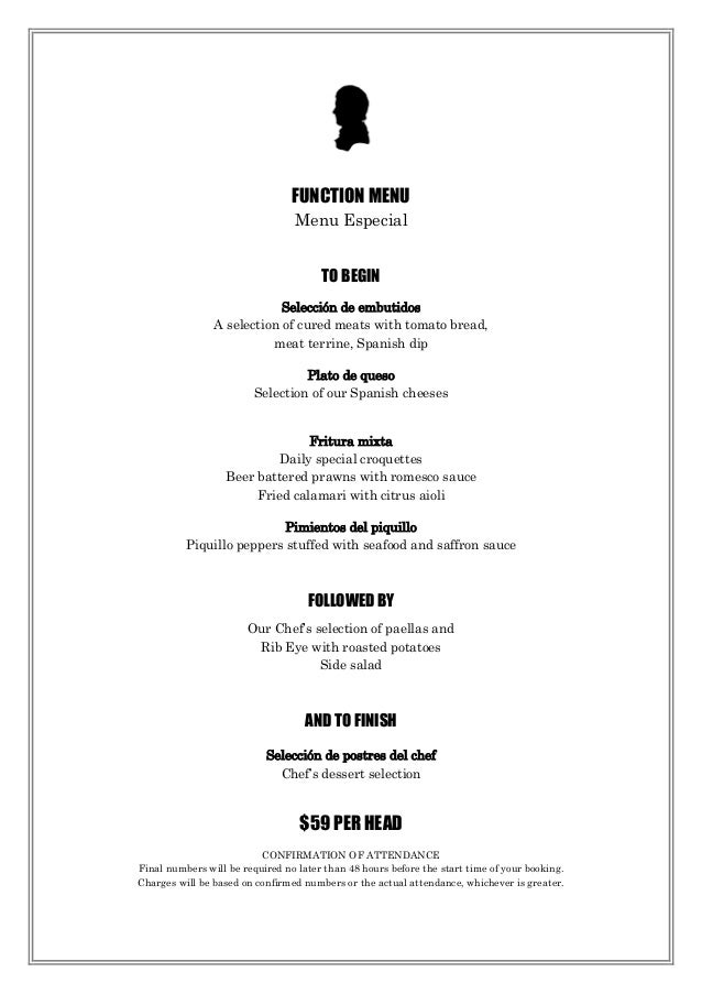 Function Menu - Robert Burns Hotel Melbourne