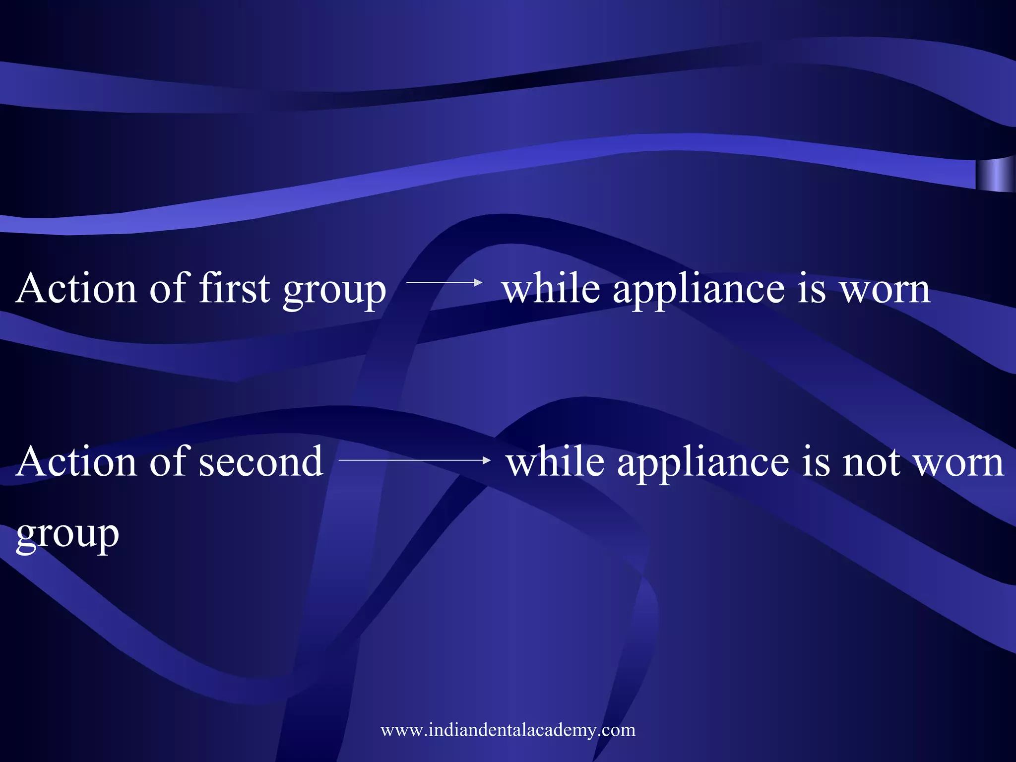 Action of first group

while appliance is worn

Action of second

while appliance is not worn

group

www.indiandentalacademy.com

 