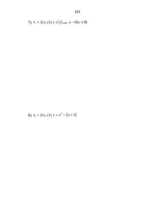101
7) 7 {( , ) |r x y y x= ≥ และ 10 0}x y− ≤
8)
2
8 {( , ) | 2 3}r x y y x x= = − +
 