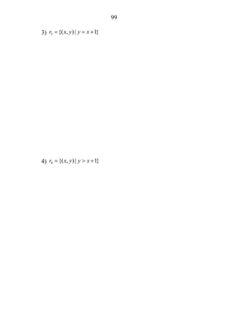 99
3) 3 {( , ) | 1}r x y y x= = +
4) 4 {( , ) | 1}r x y y x= > +
 