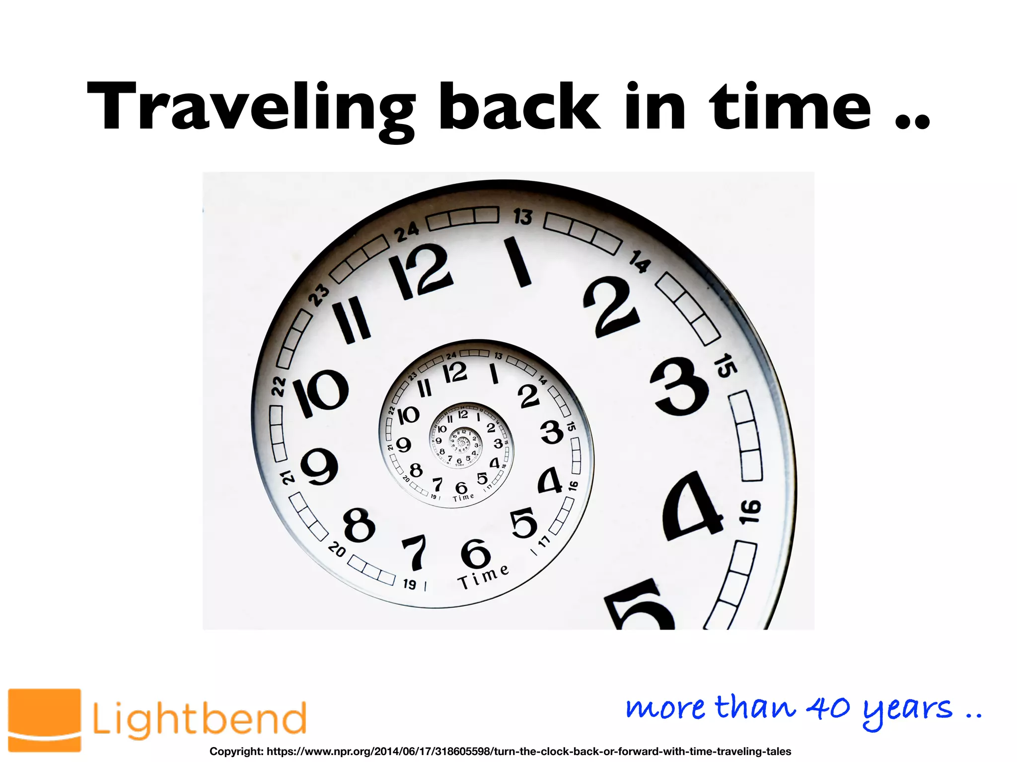 Traveling back in time ..
more than 40 years ..
Copyright: https://www.npr.org/2014/06/17/318605598/turn-the-clock-back-or-forward-with-time-traveling-tales
 
