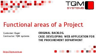 Functional areas of a Project
http://tqm.com.ua
ORIGINAL BACKLOG.
CASE: DEVELOPING WEB APPLICATION FOR
THE PROCUREMENT DEP...