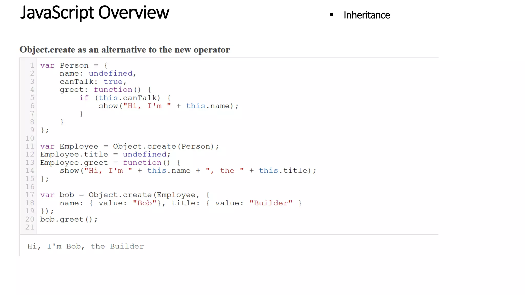 JavaScript Overview - Inheritance 