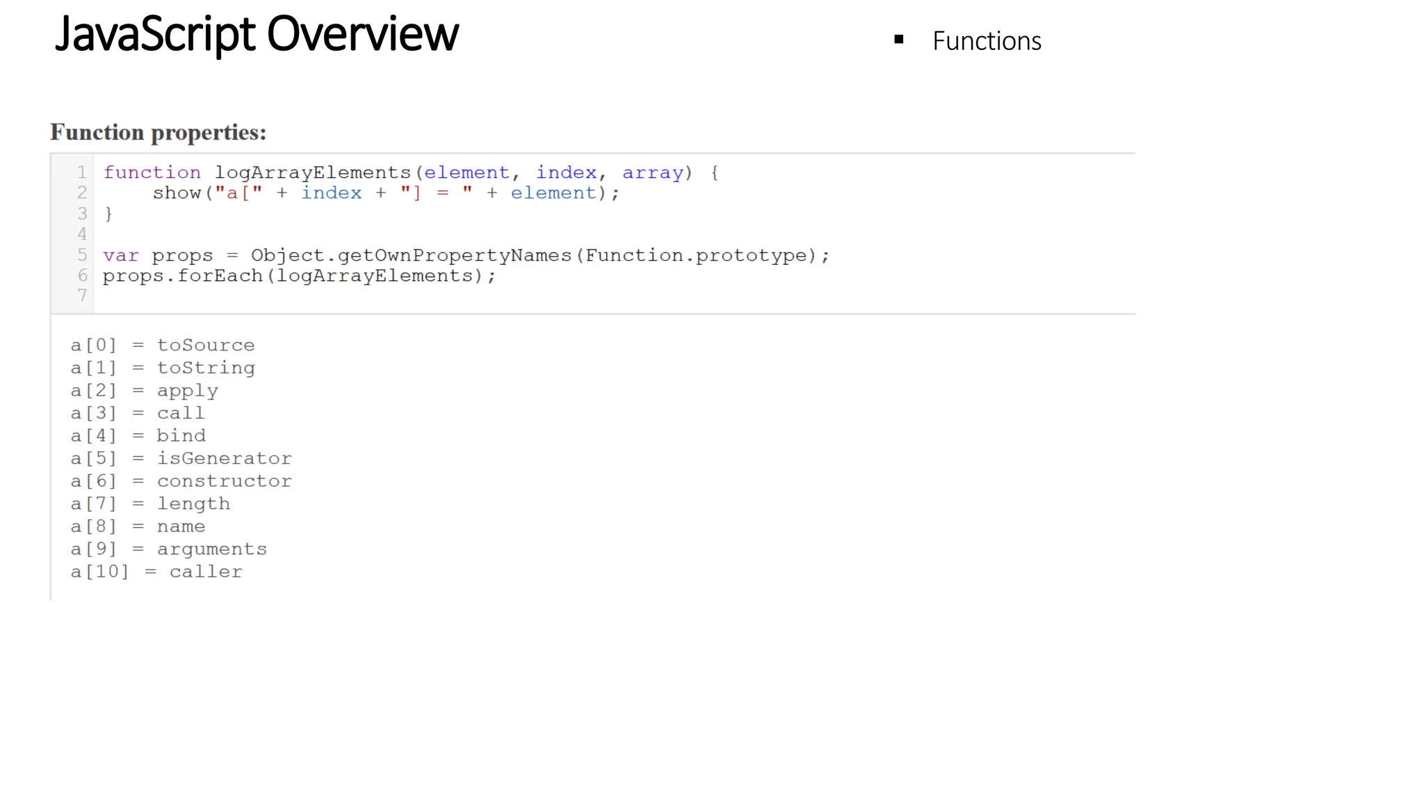 JavaScript Overview - Functions 