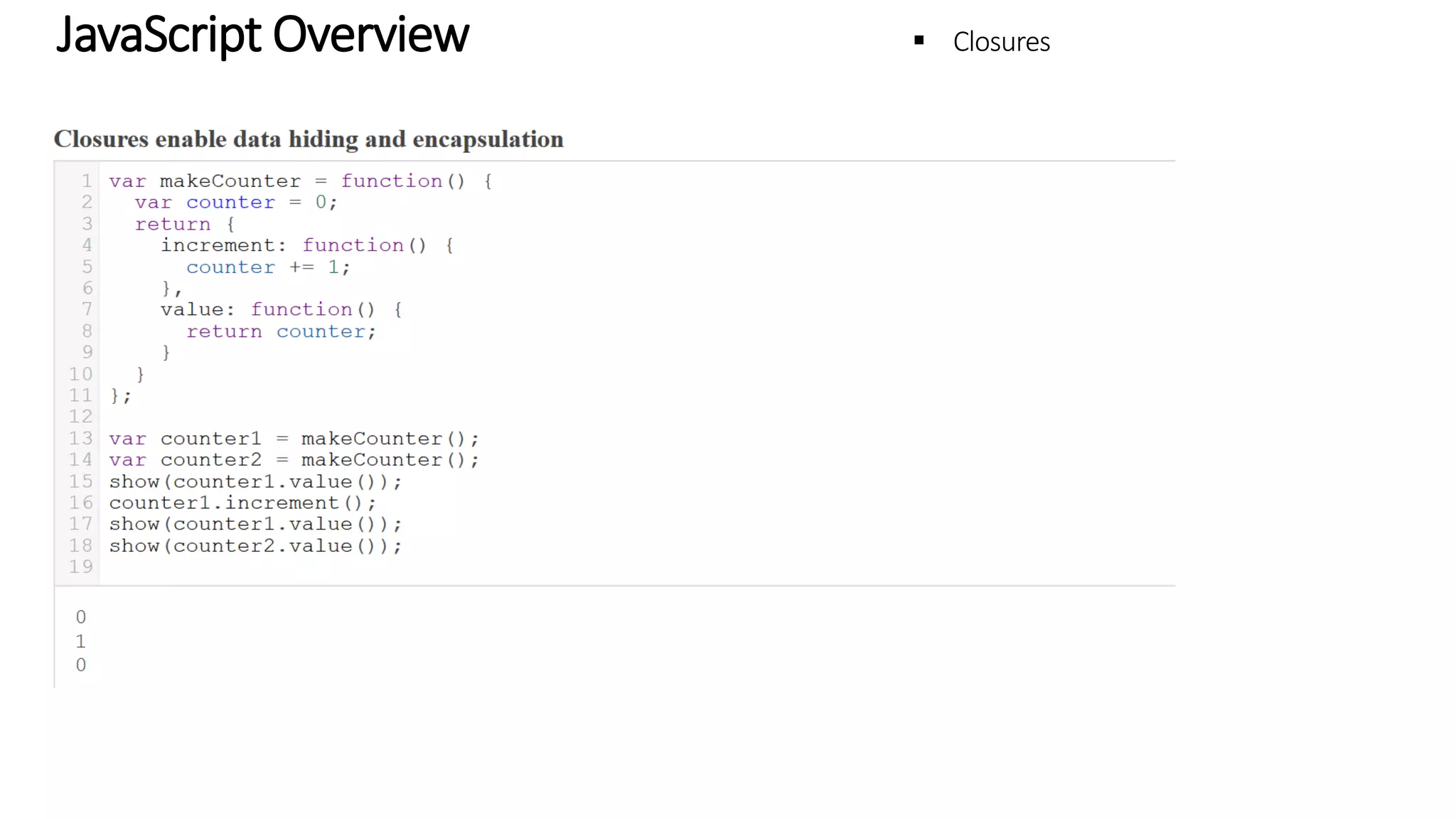 JavaScript Overview - Closures 
