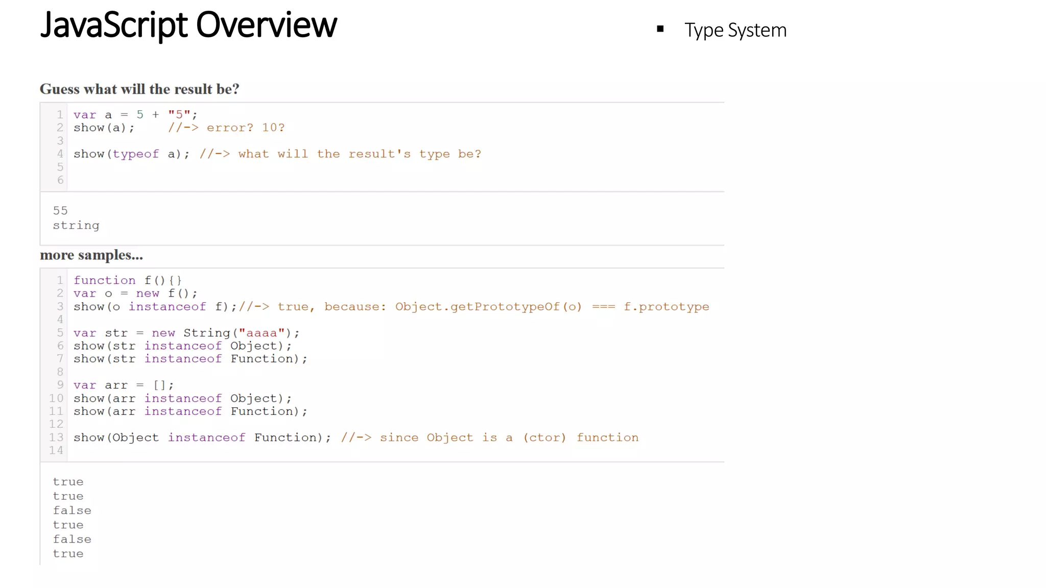 JavaScript Overview – Type System 