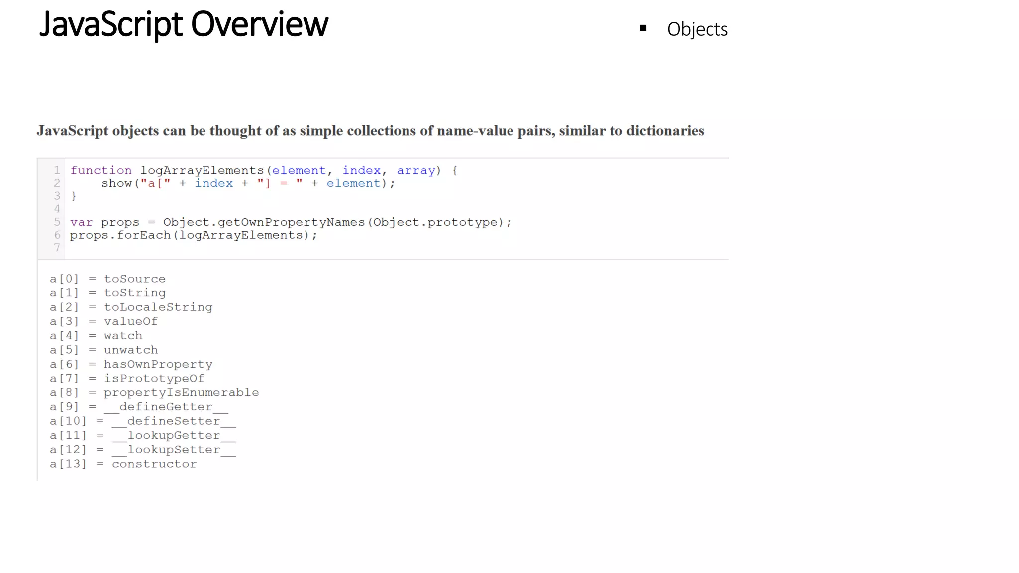 JavaScript Overview - Objects 