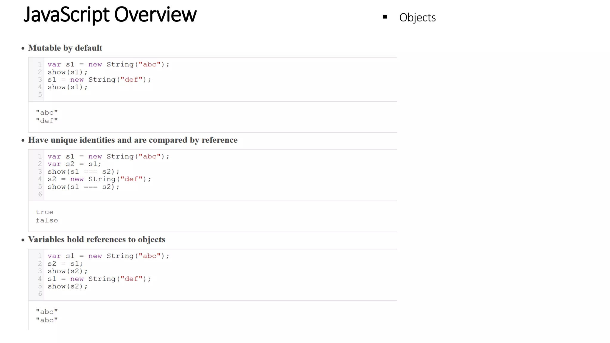 JavaScript Overview - Objects 