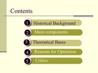 Contents
1

2

1

33

Historical Background
Main components

3

Merits
Theoratical Bases

4

Drawbacks Optimism
Reasons for

5

Critics

 