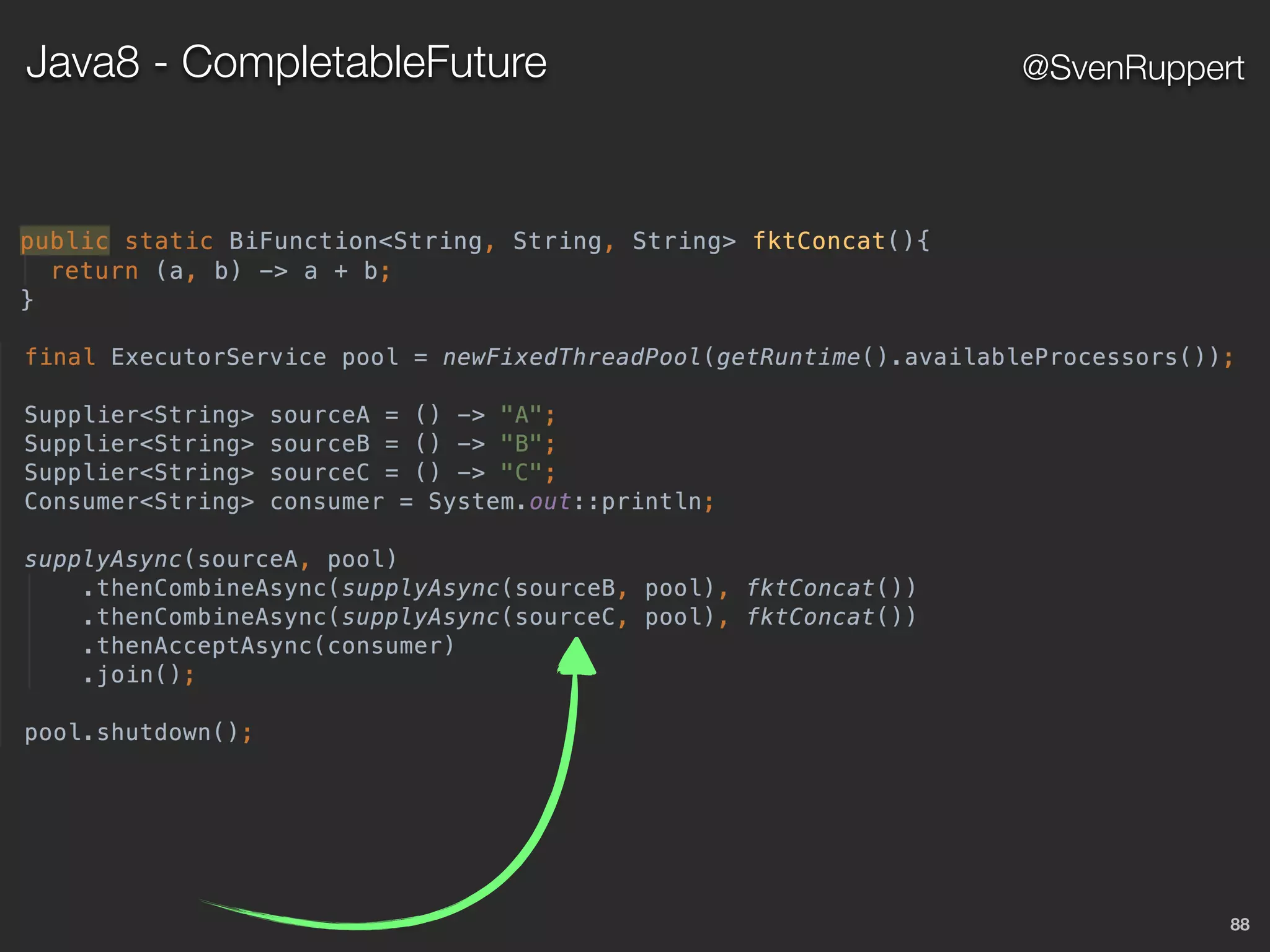 88
@SvenRuppertJava8 - CompletableFuture
 