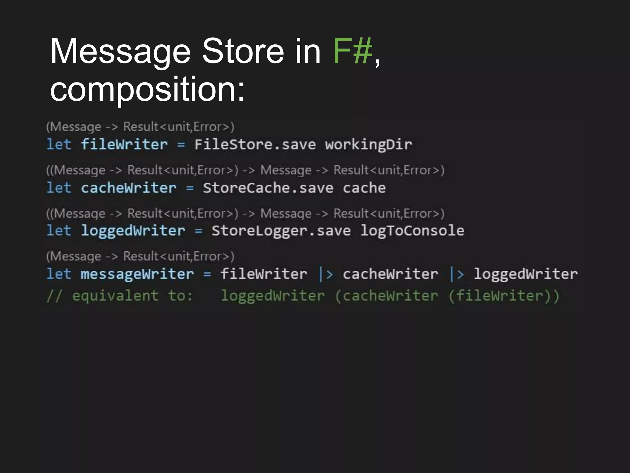 Message Store in F#,
composition:
 