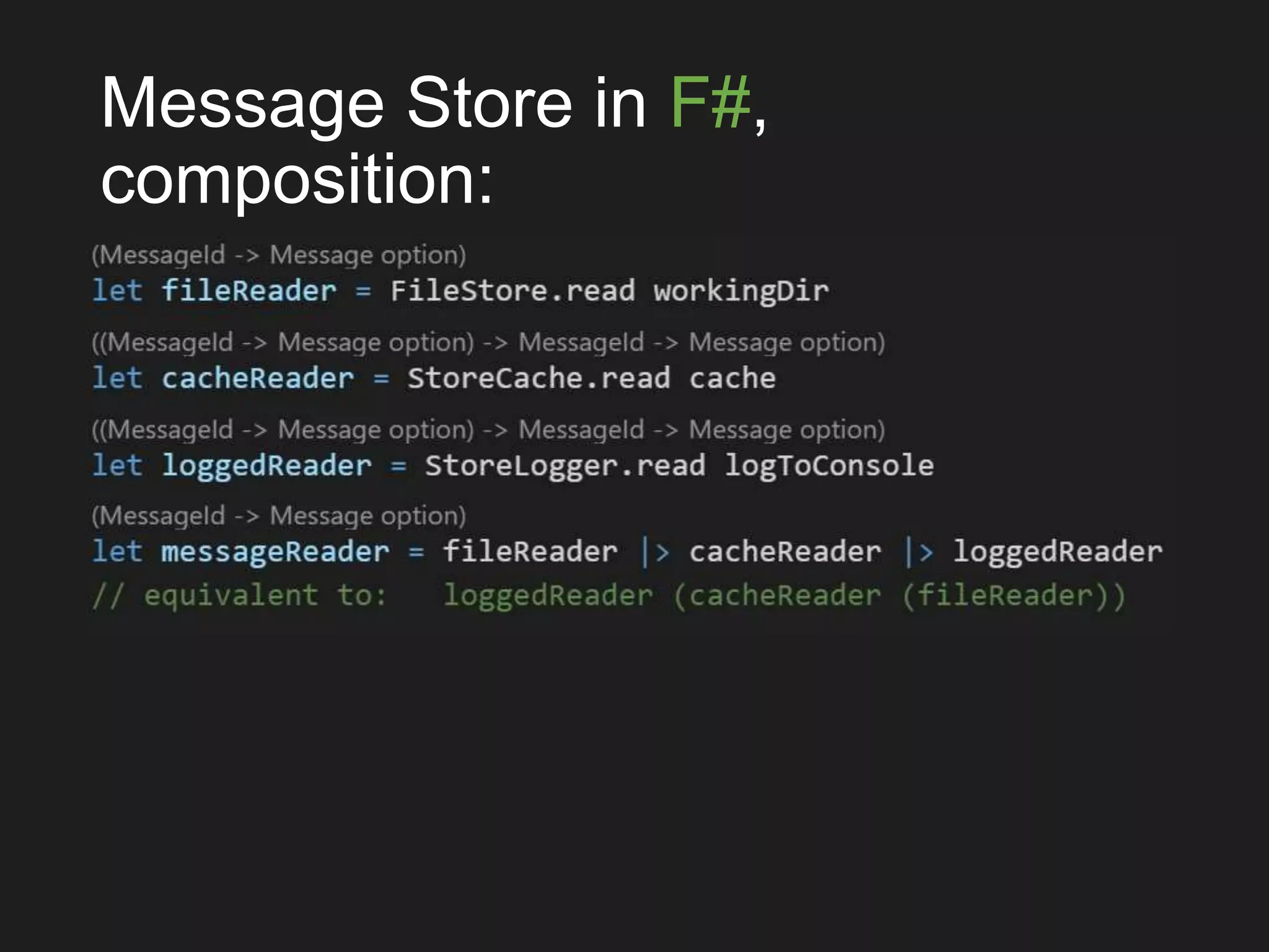 Message Store in F#,
composition:
 