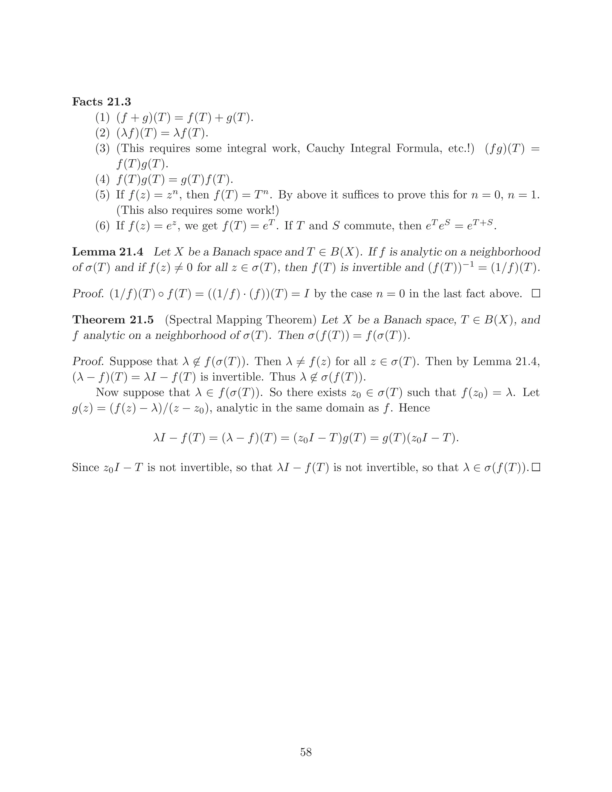 In general, however, an infinite direct sum of non-trivial Banach spaces is not complete:
Let I0 be an infinite countable subset of I. We may assume that I0 = N. For each i ∈ N, let
bi ∈ Bi have norm 2−i
. Let cn be the element of ⊕i∈I Bi that has bi in the ith component if
i ≤ n, and has other components 0. Then it is easy to see that {cn} is a Cauchy sequence
in ⊕i∈I Bi, but that the limit does not exist (as it would have to have only finitely many
non-zero entries).
COMMENT: If each Bi has a vector space basis Si, there is an obvious way of making
elements of Si be thought of as elements of the direct sum. Then show that ∪i∈I Si is a
basis of ⊕i∈I Bi.
Definition 8.2 Let I be an index set, and for each i ∈ I, let Bi be a vector space over F.
The direct product of the Bi is
Y
i∈I
Bi = {(bi)i∈I : bi ∈ Bi}.
It is easy to verify that
Q
i∈I Bi is an F-vector space with componentwise addition and
scalar multiplication.
If I is finite, or if at most finitely many Bi are non-zero vector spaces, then
Q
i∈I Bi =
L
i∈I Bi, so that has been handled above.
COMMENT: If each Bi has a vector space basis Si, there is an obvious way of making
elements of Si be thought of as elements of the direct product. Show that if I is infinite and
if infinitely many Bi are non-trivial vector spaces, then ∪i∈I Si is NOT a basis of
Q
i∈I Bi.
Similarly, even if each Bi is normed with norm || ||i, there is no norm on the direct
product that would give convergence if and only if there is convergence in each component!
We thus now have two failed attempts and one successful try at making new ((com-
plete) normed) vector spaces out of old ones.
Here is another partial success: For any I and normed Bi as above, and for any p ≥ 1,
consider
X = {(bi)i ∈
Y
i∈I
Bi :
X
i∈I
||bi||
p
i makes sense}.
What does “make sense” mean? Well, perhaps we have the following:
(1) I is finite;
(2) or all but finitely many bi are zero;
(3) or all but countably many bi are zero, and the countable sum converges;
(4) or we need to talk about nets and convergence in nets (and we will not do that).
Here is a special case of X: I = N, all Bi are F, and “makes sense” means that
P
i∈I ||bi||
p
i converges. But then X = ℓp
, with the familiar norm, and X is even complete
in the norm (by Proposition 4.7).
We have seen direct sums, direct products, and special subsets of direct products,
some of which gave us Banach spaces and some of which didn’t. Here is another iffy one
(with a trivial proof):
14
 