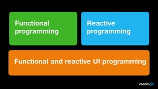 Functional
programming
Reactive
programming
Functional and reactive UI programming
 