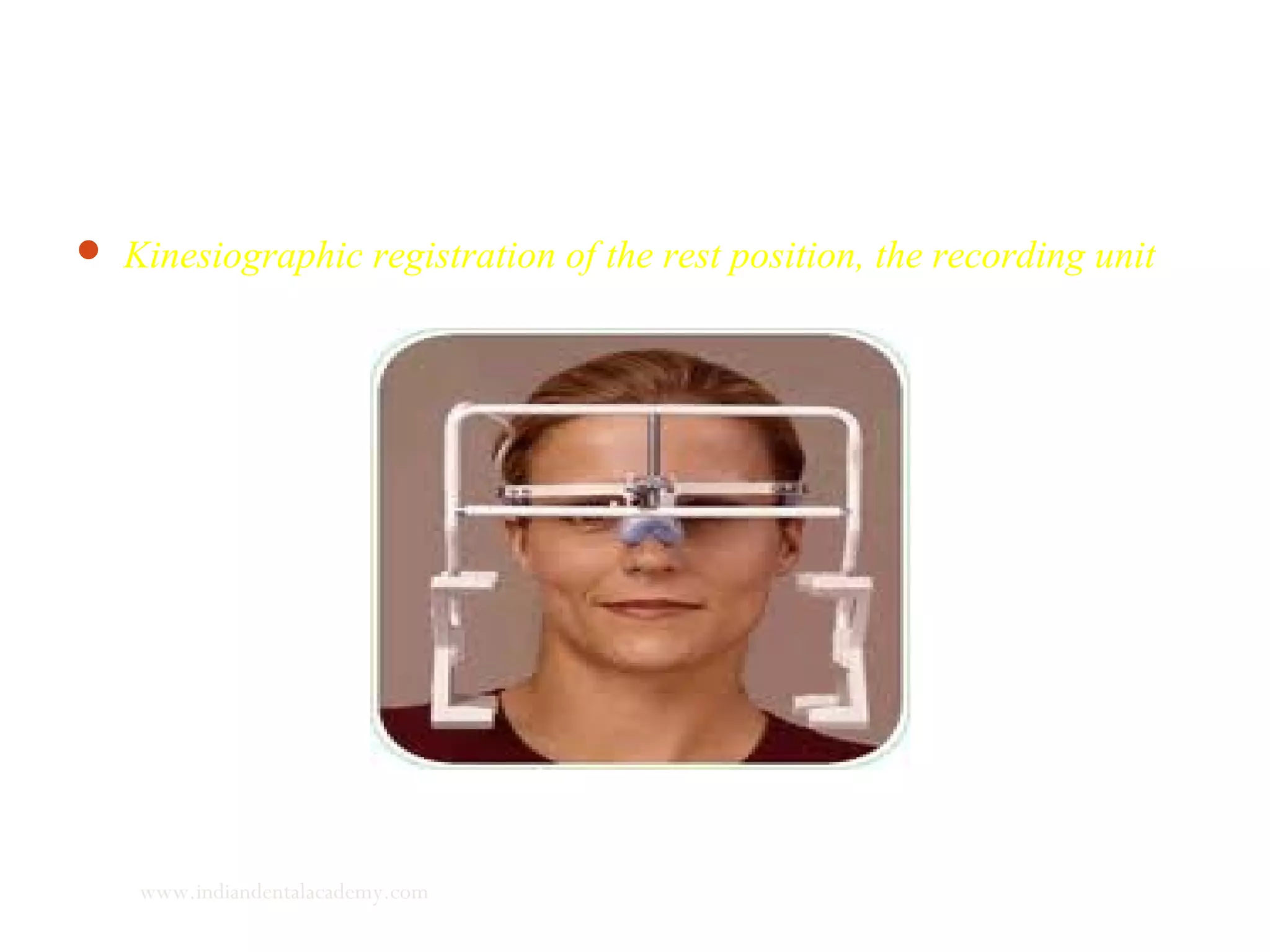  Kinesiographic registration of the rest position, the recording unit
www.indiandentalacademy.com
 
