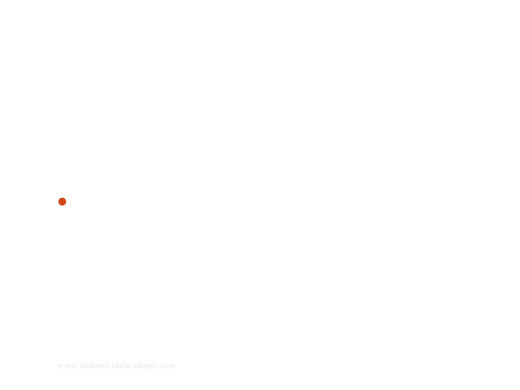 I)Acute muscle disorders are the most common symptoms of TMJ
disorder.
 Spasm of the inferior lateral pterygoid causes this muscle to
contract resulting in disclusion of the posterior teeth on the
same side and premature contact of the anterior teeth on the
opposite side.
www.indiandentalacademy.com
 