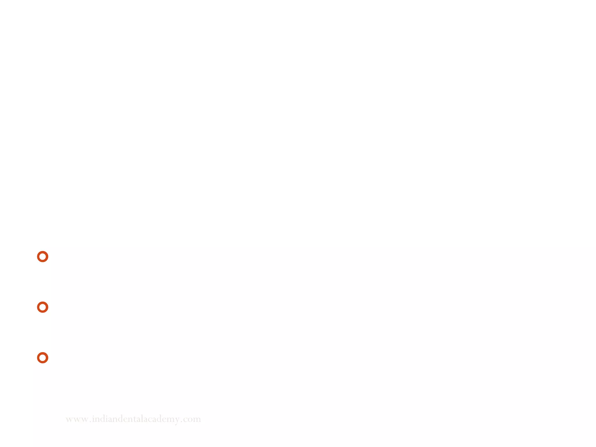 2. Maxillary base:
It is related to N-Se and to the Md base. Deviation from
the Md base indicates that the Mx base is too short or too
long.
3. Ascending ramus:
If the ramus is too short, a large amount of growth can
be expected because the growth pattern is not vertical.
4. Morphology of the mandible:
 Orthognathic type – width of ramus is equal to ht of body of
mandible including ht of alveolar process and incisor. The
condyle and coronoid are almost on same plane.
 Retrognathic – the ramus is narrow and short, the symphysis
narrow and long. The coronoid process is shorter than condyle
and the gonial angle is acute or small.
 Prognathic – ramus is wide and long, symphysis is wider in
saggital plane, the gonial angle is acute or small.
www.indiandentalacademy.com
 