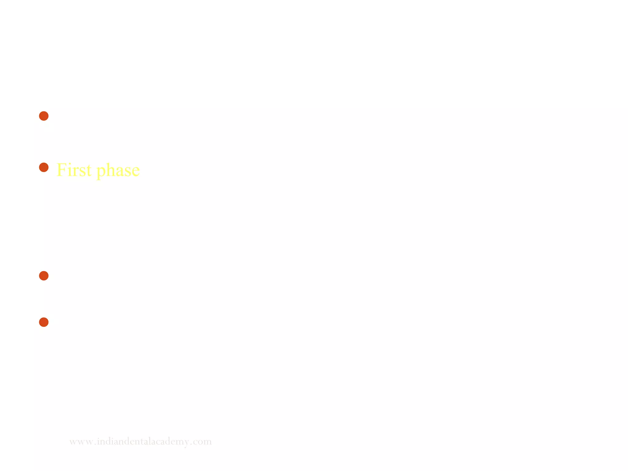 Occlusal development involves two phases.
First phase consists of all morphogenetic process leading to a
stable occlusion, during this phase all the parts of the
servosystem are already existent and functional, but stable
occlusal relationship capable of serving as a peripheral
comparator has not yet been achieved.
A reference point for the development of sensory engram is
not possible
Hence mandibular morphogenesis cannot be regulated through
information originating from occlusal relationships.
www.indiandentalacademy.com
 
