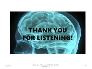 1/5/2016 71
Dr.Deepak N.Khedekar.LTMMC & GH,SION
,MUMBAI.22
 