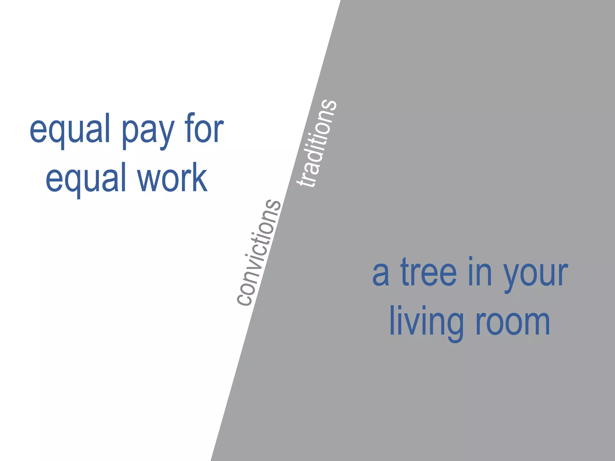 equal pay for
equal work
a tree in your
living room
 