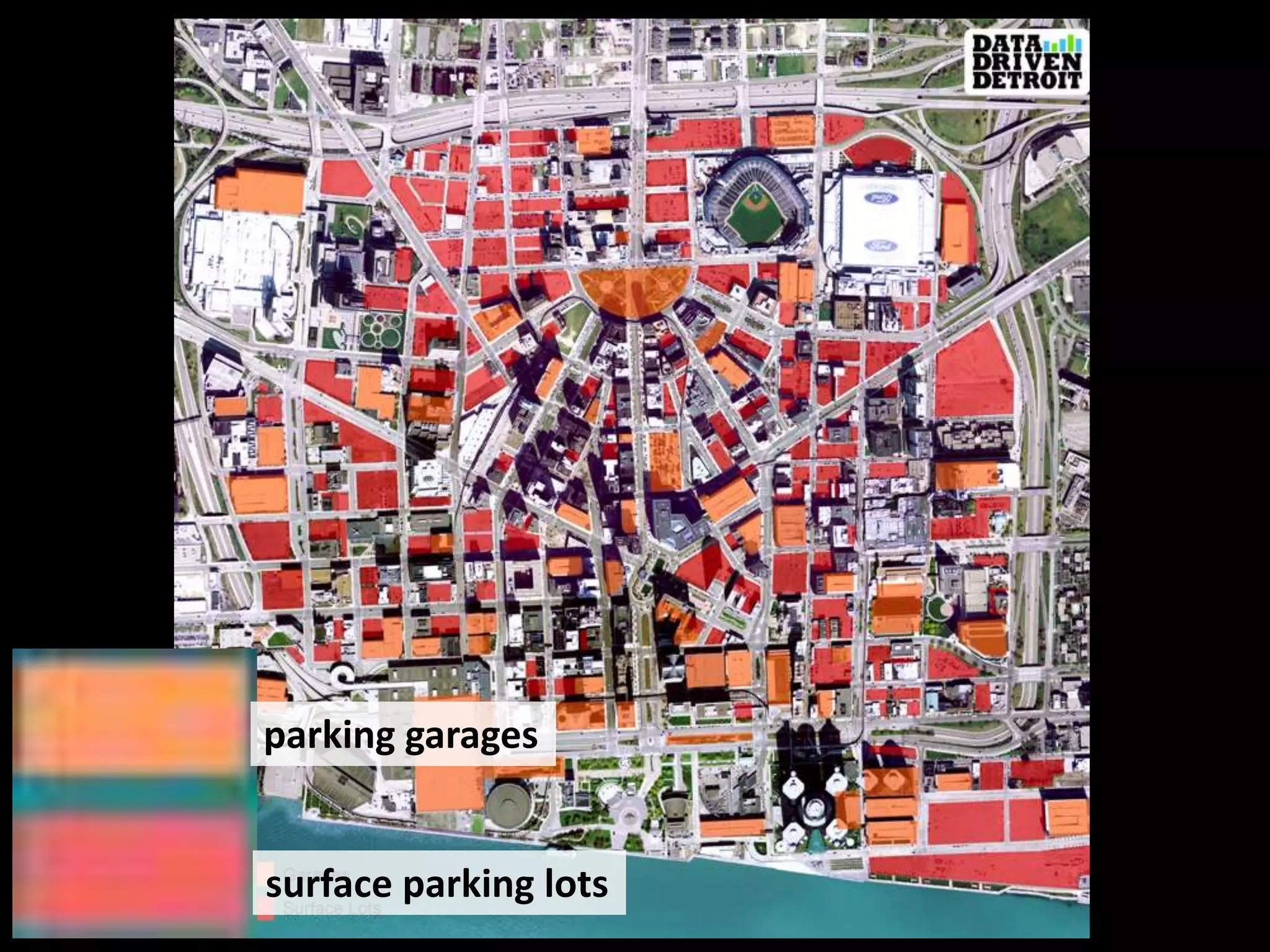 surface parking lots
parking garages
 