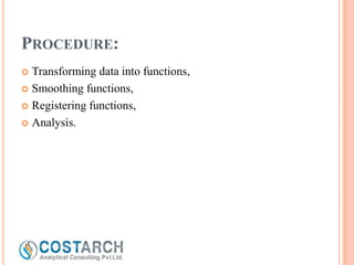 PROCEDURE:
Transforming data into functions,
 Smoothing functions,
 Registering functions,
 Analysis.


 