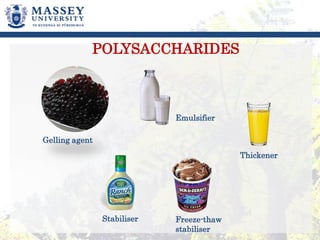 MaGelling agent
Stabiliser
Emulsifier
Freeze-thaw
stabiliser
Thickener
POLYSACCHARIDES
 