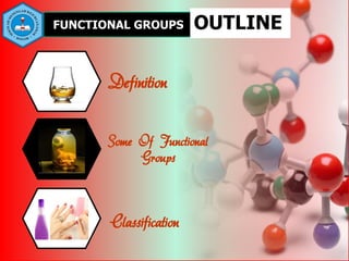FUNCTIONAL GROUPS OUTLINE
Definition
Some Of Functional
Groups
Classification
 