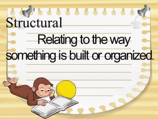 Structural
Relatingtotheway
somethingisbuilt or organized.
 