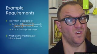 @gmuecke
Example
Requirements
 The system is capable of
 Serving 1000 concurrent users with
an average Response Time of 1.5s
 Source: The Project Manager
 What are the most relevant
information?
This Photo by Unknown Author is licensed under CC BY-NC-SA
11
 