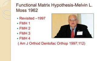 Functional Matrix Hypothesis-Melvin L.
Moss 1962
 Revisited –1997
 FMH 1
 FMH 2
 FMH 3
 FMH 4
( Am J Orthod Dentofac Orthop 1997;112)
 