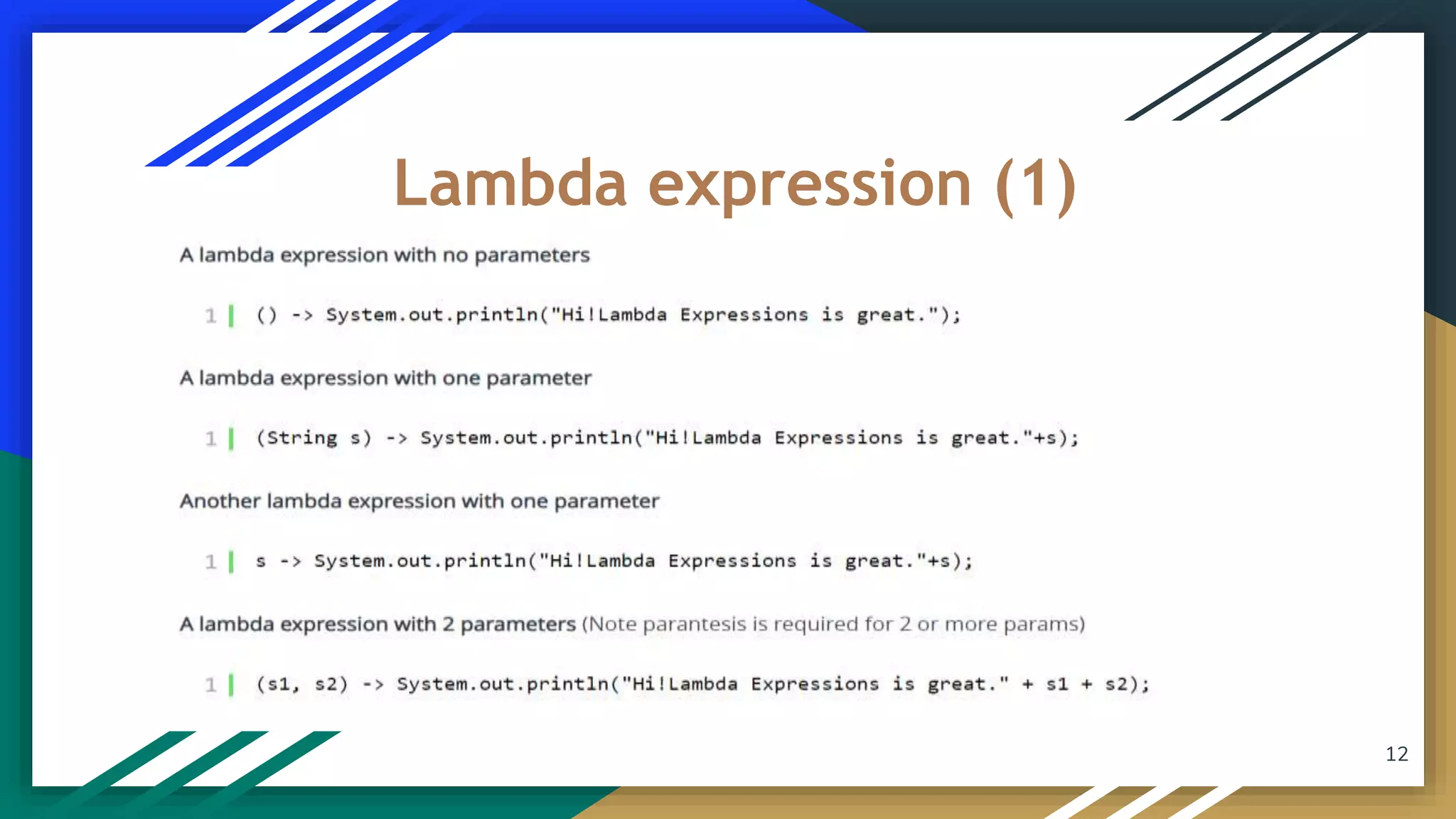 Lambda expression (1)
12
 