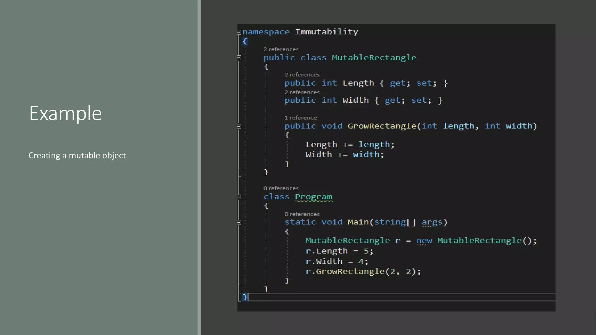 Example
Creating a mutable object
 