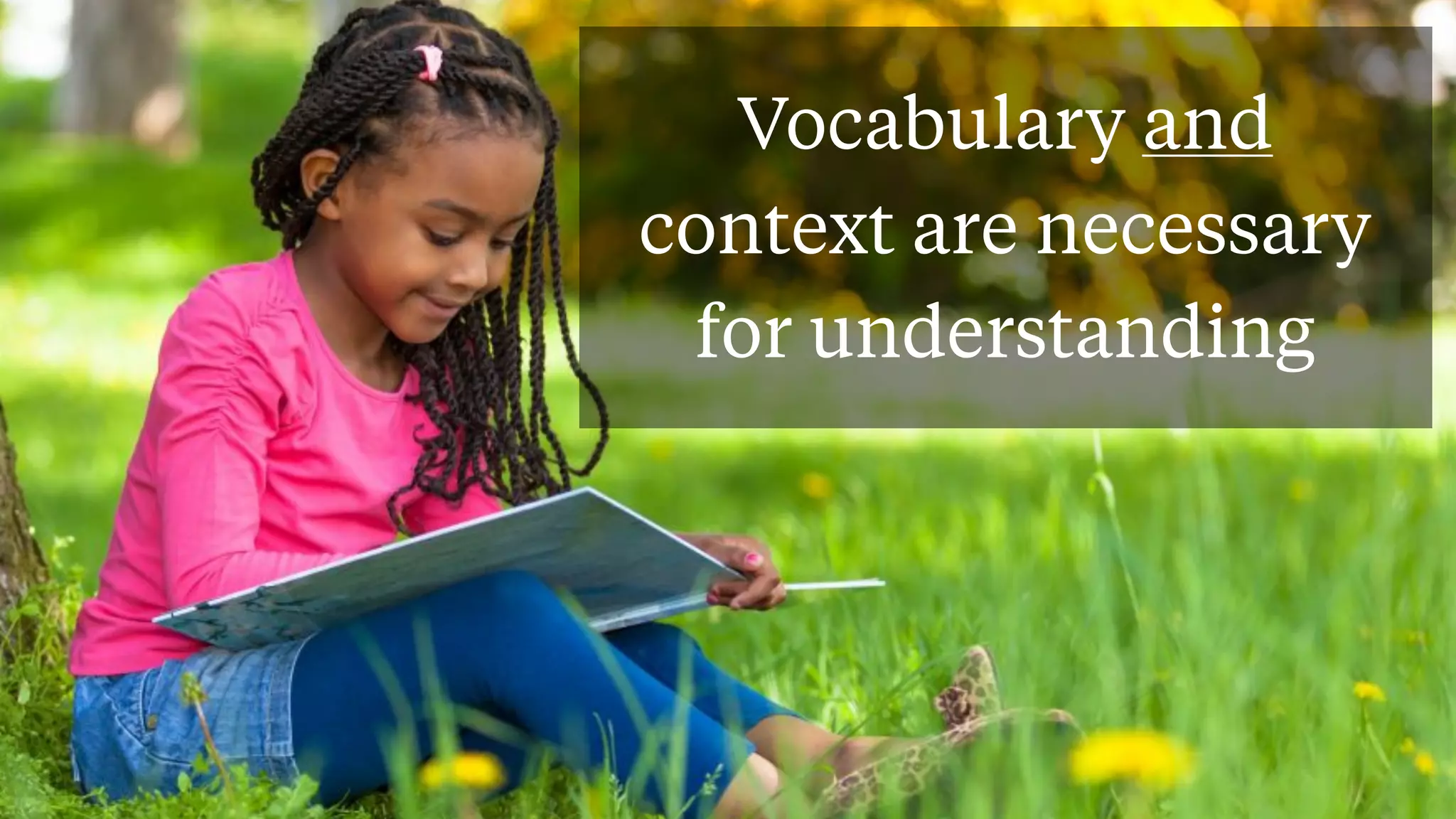 Vocabulary and
context are necessary
for understanding
 