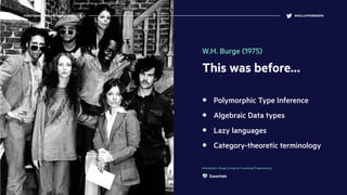 This was before…
Polymorphic Type Inference
Algebraic Data types
Lazy languages
Category-theoretic terminology
Introduction: Burge School of Functional Programming
FUNCTIONAL PROGRAMMING ESSENTIALS @KELLEYROBINSON
W.H. Burge (1975)
Essentials
 