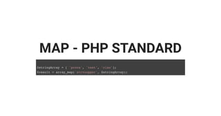 MAP - PHP STANDARD
$stringArray = [ 'prova', 'test', 'ciao'];
$result = array_map('strtoupper', $stringArray);
 