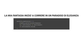 LA MIA FANTASIA INIZIO' A CORRERE IN UN PARADISO DI ELEGANZA
cartelle_esattoriali = [
elabora_cartella(contribuente)
for contribuente in contribuenti
if contribuente.valido
]
 