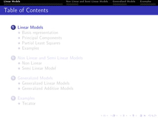 Linear Models Non Linear and Semi Linear Models Generalized Models Examples
Table of Contents
1 Linear Models
Basis repres...