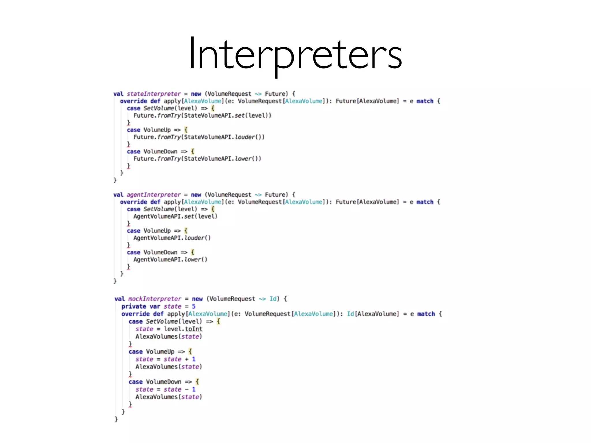 Free API
Write a sequence of instructions in the embedded DSL as a "program",
compile the "program", and ﬁnally execute the "program" to interact with
the actual key-value store.
 
