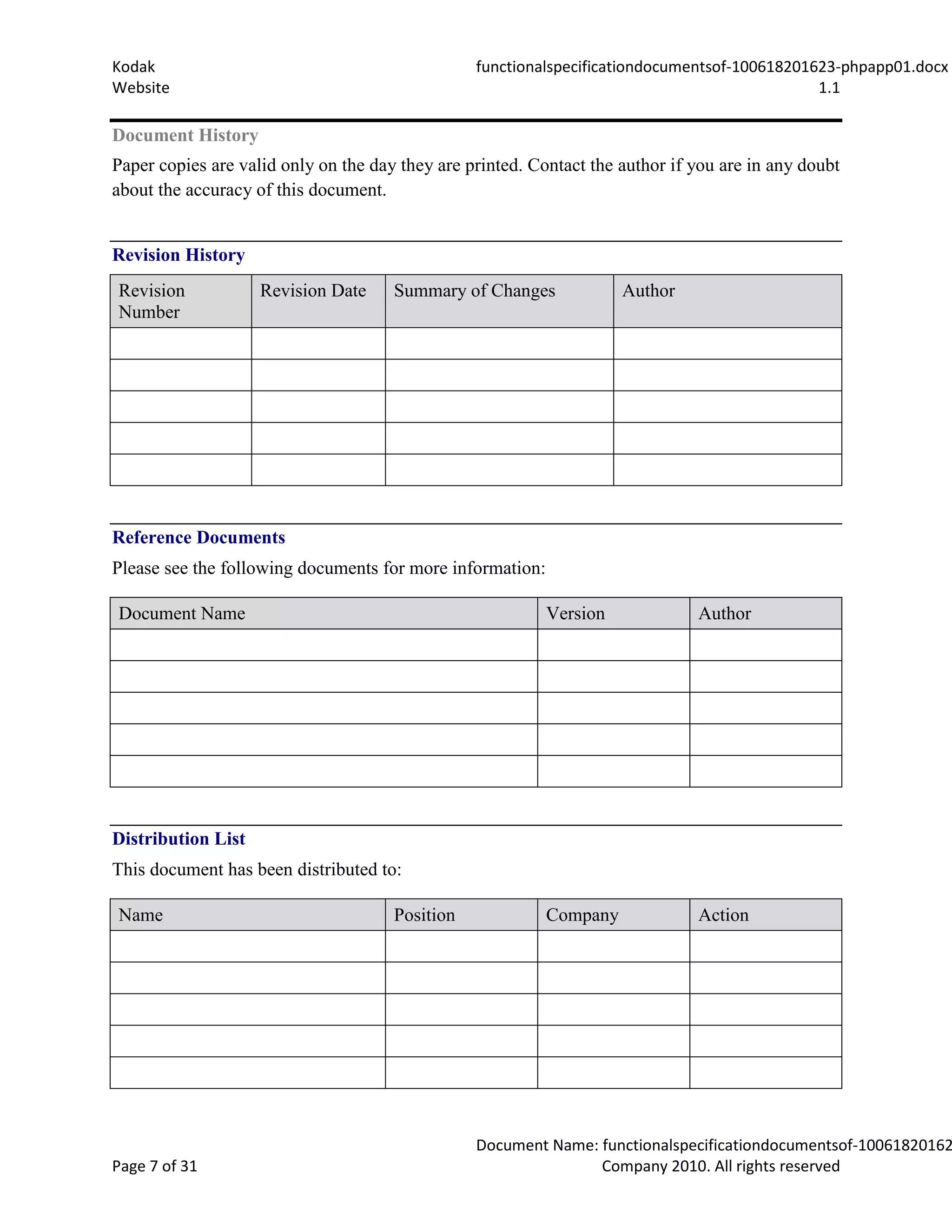 Functional specification documents of | DOCX
